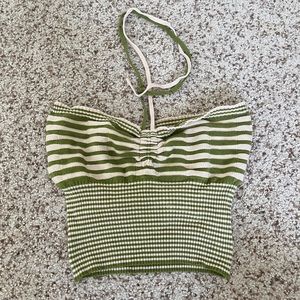 White and Green Halter Top